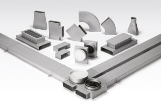 Helios FK-BV 150/45 Flachkanalbogen senkrecht 150x50 mm, 45 Grad Stahl verz. (02917)